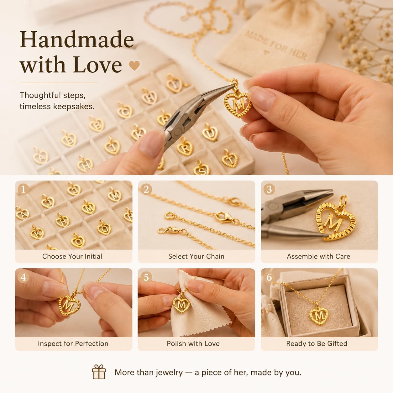 26Pcs 18K Gold Filled Heart Initial Charms for Jewelry Making, Gold A-Z Alphabet Letter Pendants, Double-Sided Ribbed Alphabet Bubble Beads for DIY Necklace Bracelet, Personalized Couples Gifts