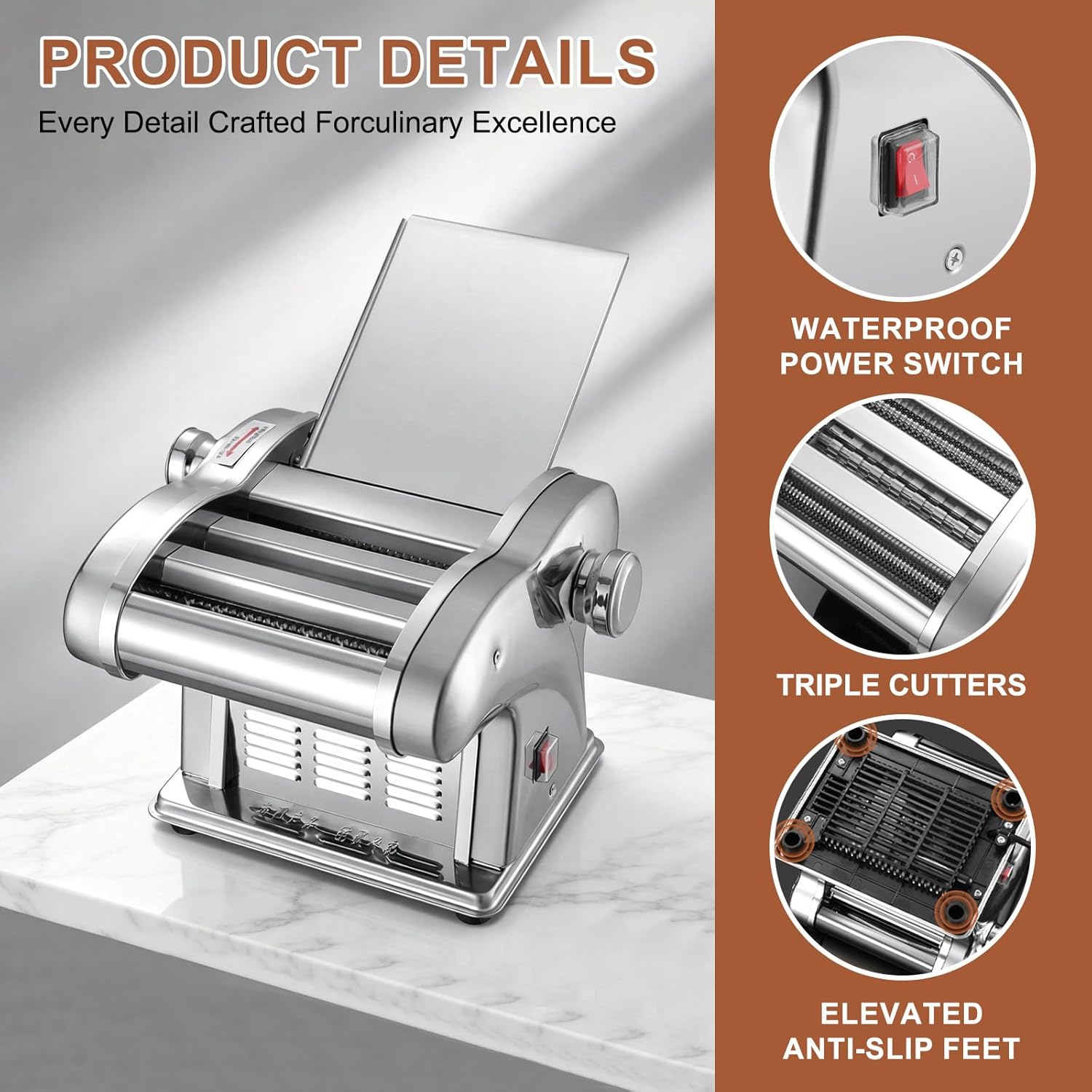 Pasta Maker Machine, 3-in-1 Electric Noodle Maker with Adjustable Thickness, Pasta Roller Machine for Spaghetti, Fettuccine, Lasagna, Dumplings, Perfect for Home Use