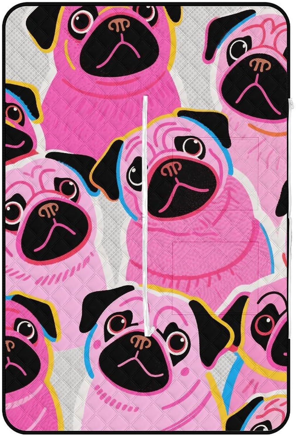 Colorful Pugs Dogs Picnic Blanket 150x100cm, Foldable 2-in-1 Picnic Mat and Tote Bag Portable Waterproof Beach Mat Sandproof Outdoor Blanket for Park, Hiking, Beach, Camping, Travel