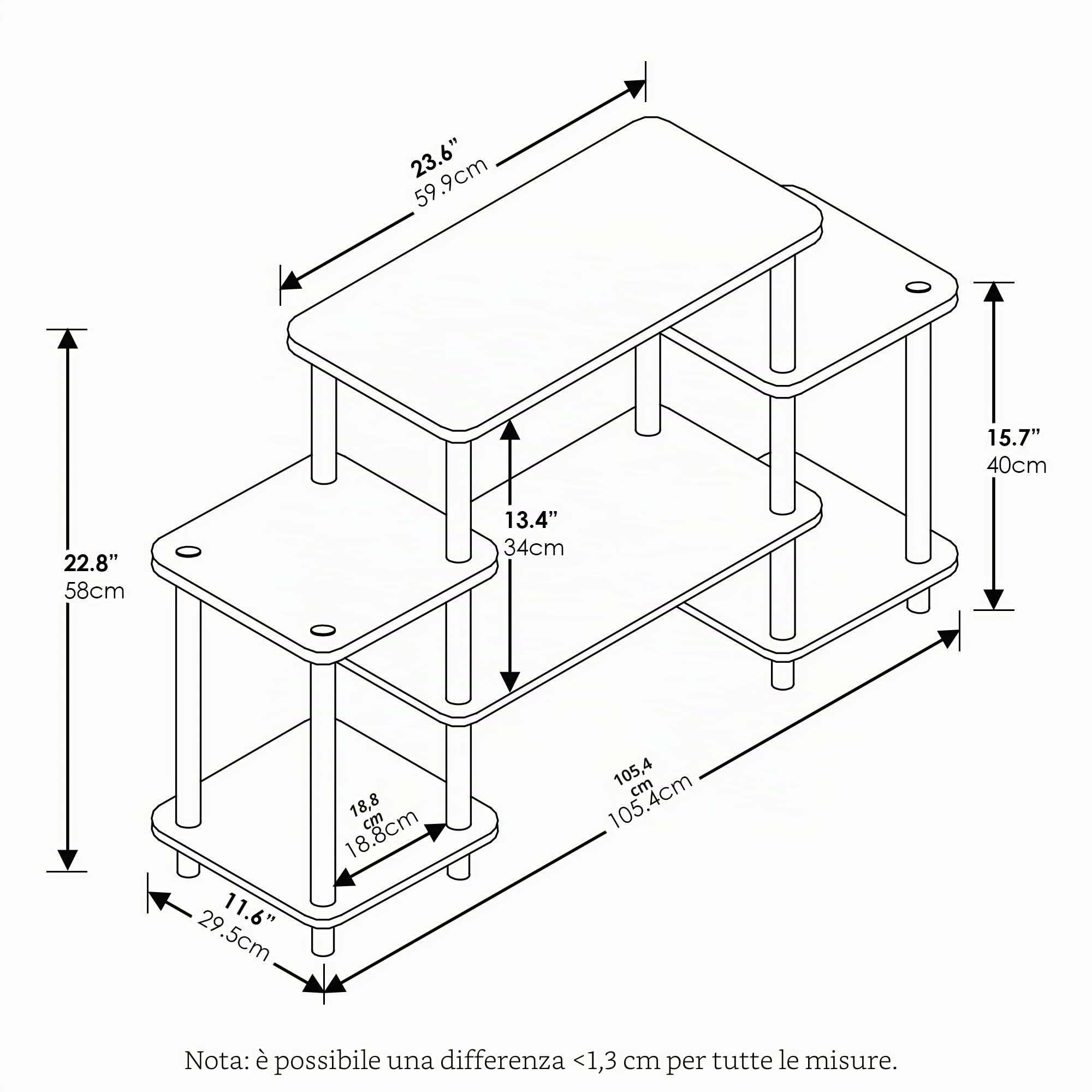 Furinno 11257DWN Mobile Porta TV, Marrone (Dark Walnut), Round Tube, Square Corner