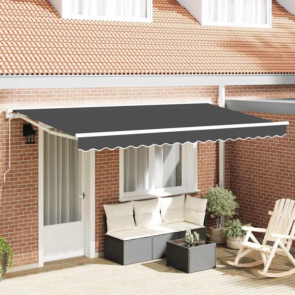 Marco de toldo antracita 400 x 200 cm extensible para balcón, terraza, jardín, protección solar, protección visual, resistente a la intemperie, UV, manivela, exterior