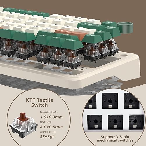 Miniatura 4 de Teclado mecánico intercambiable en caliente con cable verde retro 75% con perilla de metal  Junta de montaje  Retroiluminación RGB programable y luz
