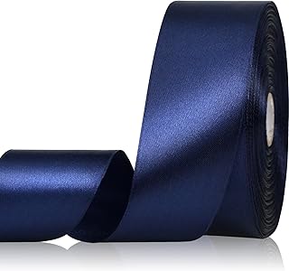 Navy Blue Ribbon 1-1/2 Inch 50 Yards, Solid Satin Ribbon for Flower Bouquet, Crafts, Gift Wrapping, Bridal Invitations, Hair, Festival and Party Decorations