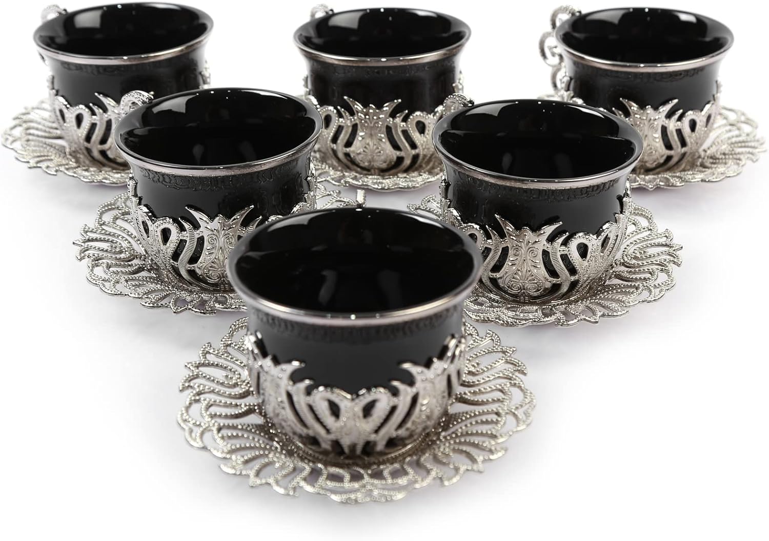 40% оƒƒ Dіѕсоunt Alisveristime 12 Pc Turkish Greek Arabic Coffee Espresso Cup Saucer Porcelain Set (Black Silver)