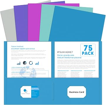 مجلدين جيب ، PANDRI 75 Pack 2 مجلدات جيب ، مجلد ملف ورق بحجم الرسالة للأعمال المنزلية لمكتب المدرسة ، 5 ألوان متنوعة