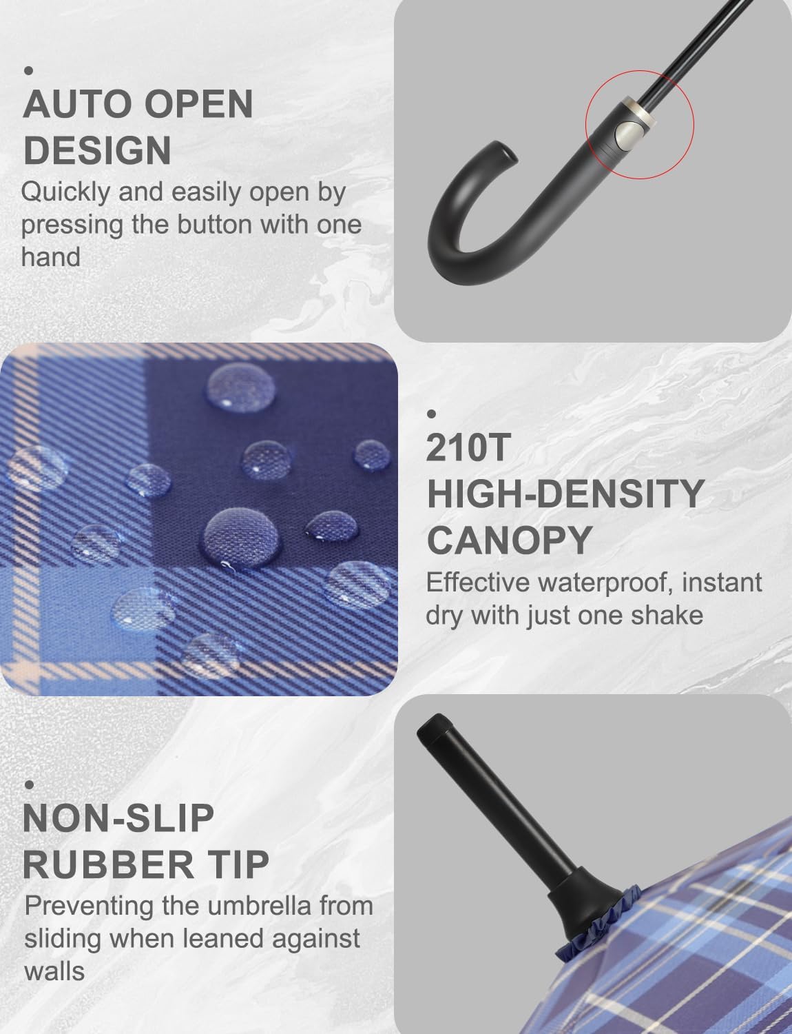 Large Stick Umbrella Windproof Automatic Open 50 Inch Umbrella with Hook Handle,Over Sized J Handle Umbrellas for Men and Women,Windproof Unbreakable Stick Rain Golf Umbrella. - Image 5