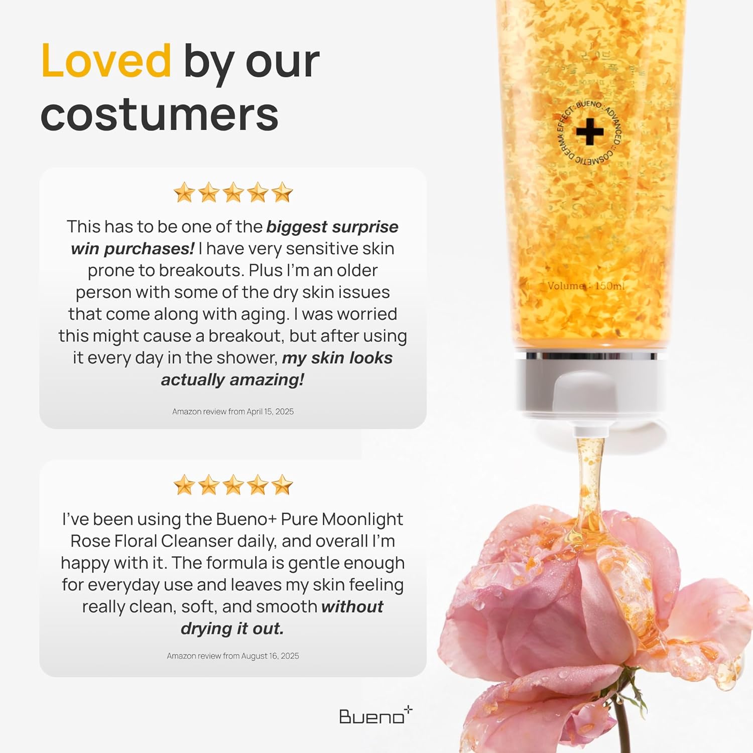 Bueno+ Pure Moonlight Rose Floral Cleanser | Anti-Aging Gentle Face Wash with Rose Petals for All Skin | Exfoliating and Moisturizing | Vegan Gel Rich in Antioxidantsl 5.03 fl.oz - Image 6