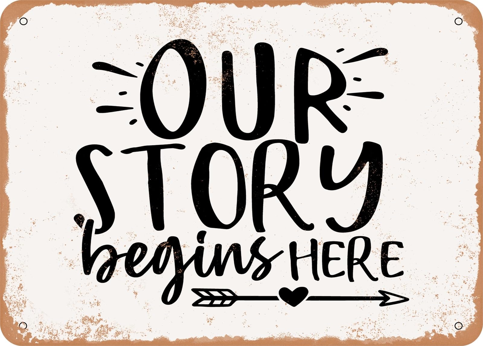 Metal Sign - Our Story Begins Here - Vintage Look Sign home decor