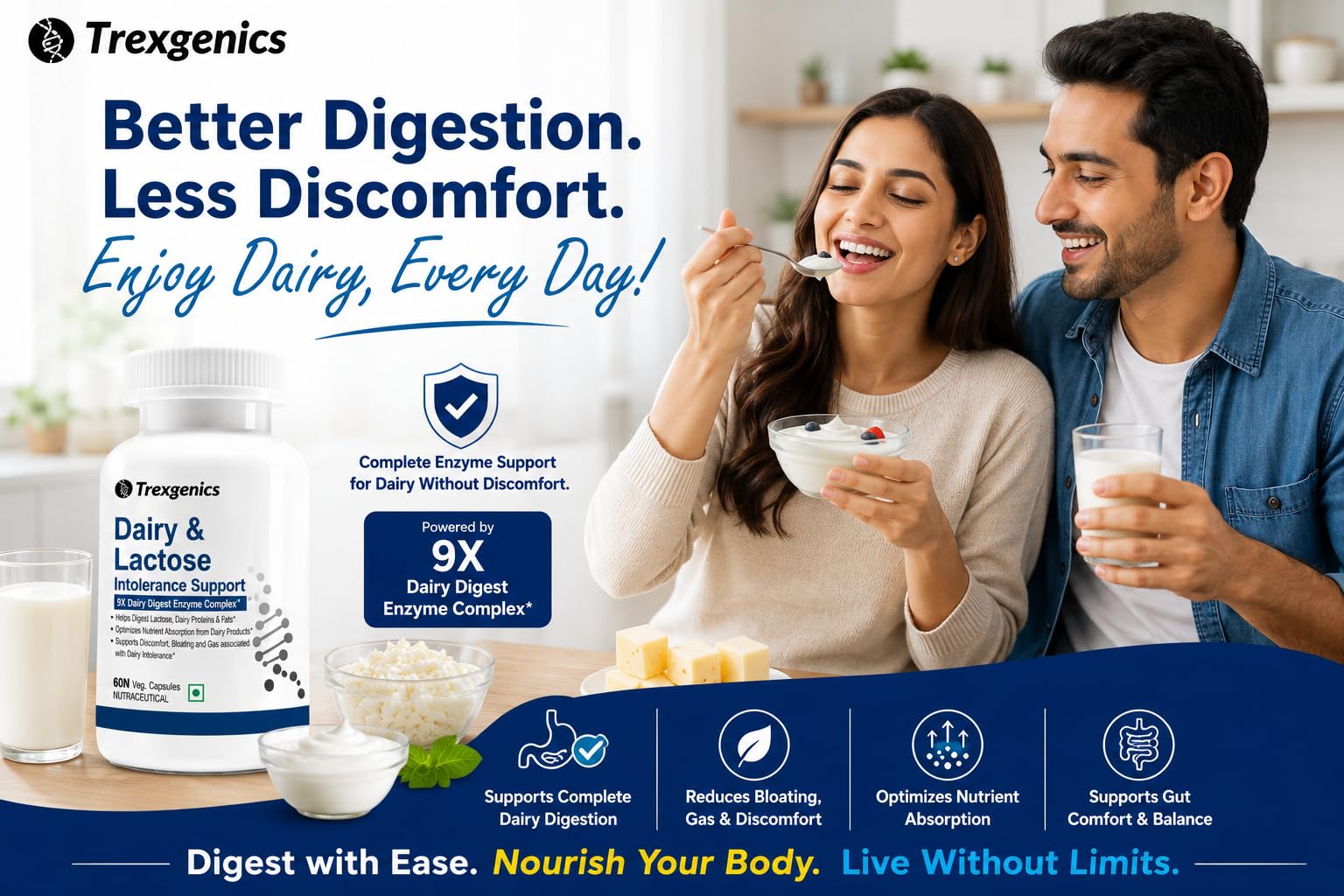 Trexgenics DAIRY & LACTOSE INTOLERENCE SUPPORT 9X Dairy Digest Enzyme Complex for Lactose, Dairy Fat, Protein and Carbs Digestion (60 Veg. Capsules) (Pack of 1) — Amazon image 8