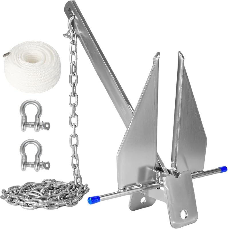 5/8/10/13 lb Boat Anchor Kit with Chain, Rope and Shackles | Boat Anchor Kit for 8-16/12-22/16-26/20-32 ft Pontoon, Dinghy, Fishing and Bass Boats