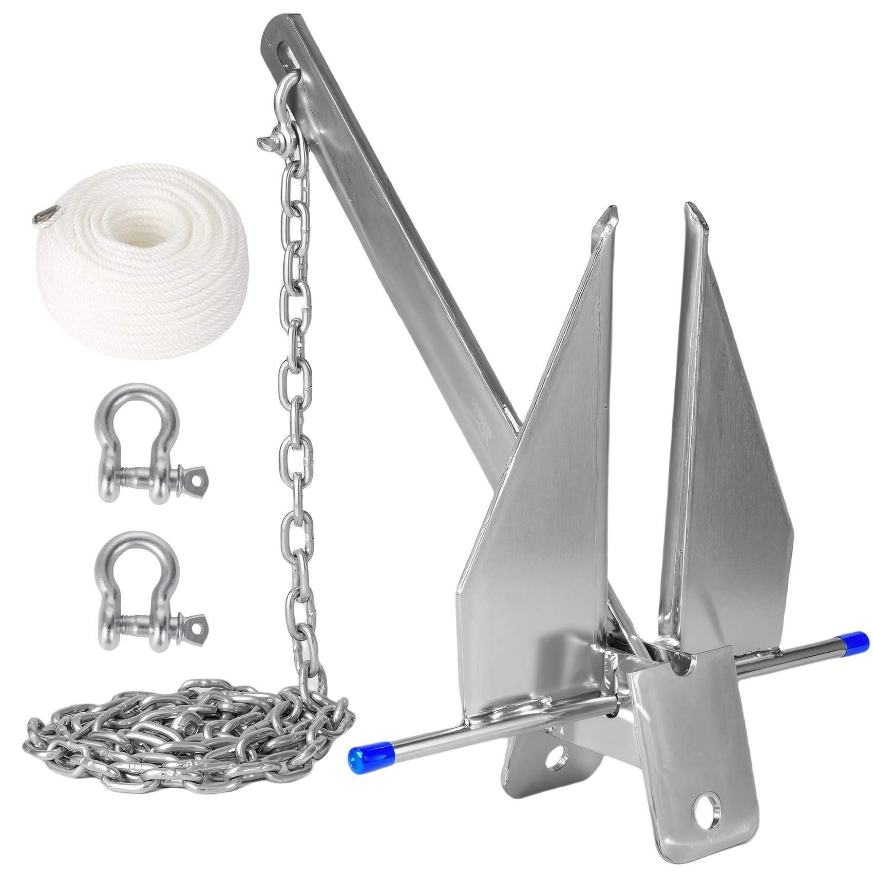 JY PERFORMANCE 5/8/10/13 lb Galvanized Fluke Anchor Kit with Chain, Rope and Shackles, Boat Anchor Kit for 8-16/12-22/16-26/20-32 ft Pontoon, Dinghy,