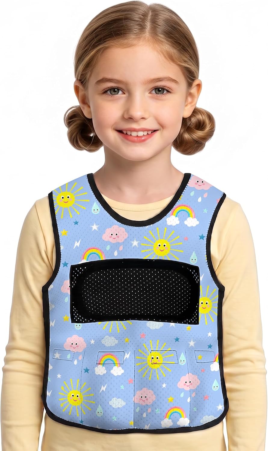Pink Rainbow Weighted Vest for Kids Adjustable Sensory Compression Vest with Removable Weights Breathable Comfortable Calming (Small)