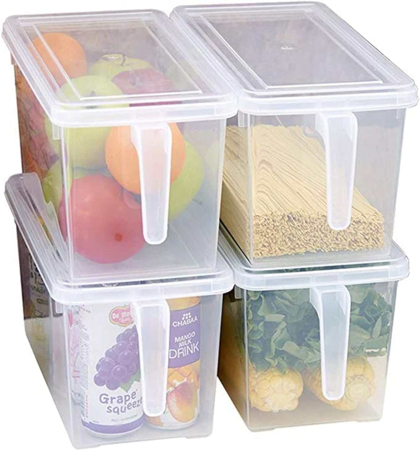 SV Large Fridge Organizer Food Storage Containers Stackable Refrigerator Organizer Bins with Lids Clear Plastic Organizer Square Produce Saver for Fruits,Vegetable,Meat(Set of 4 Pack)