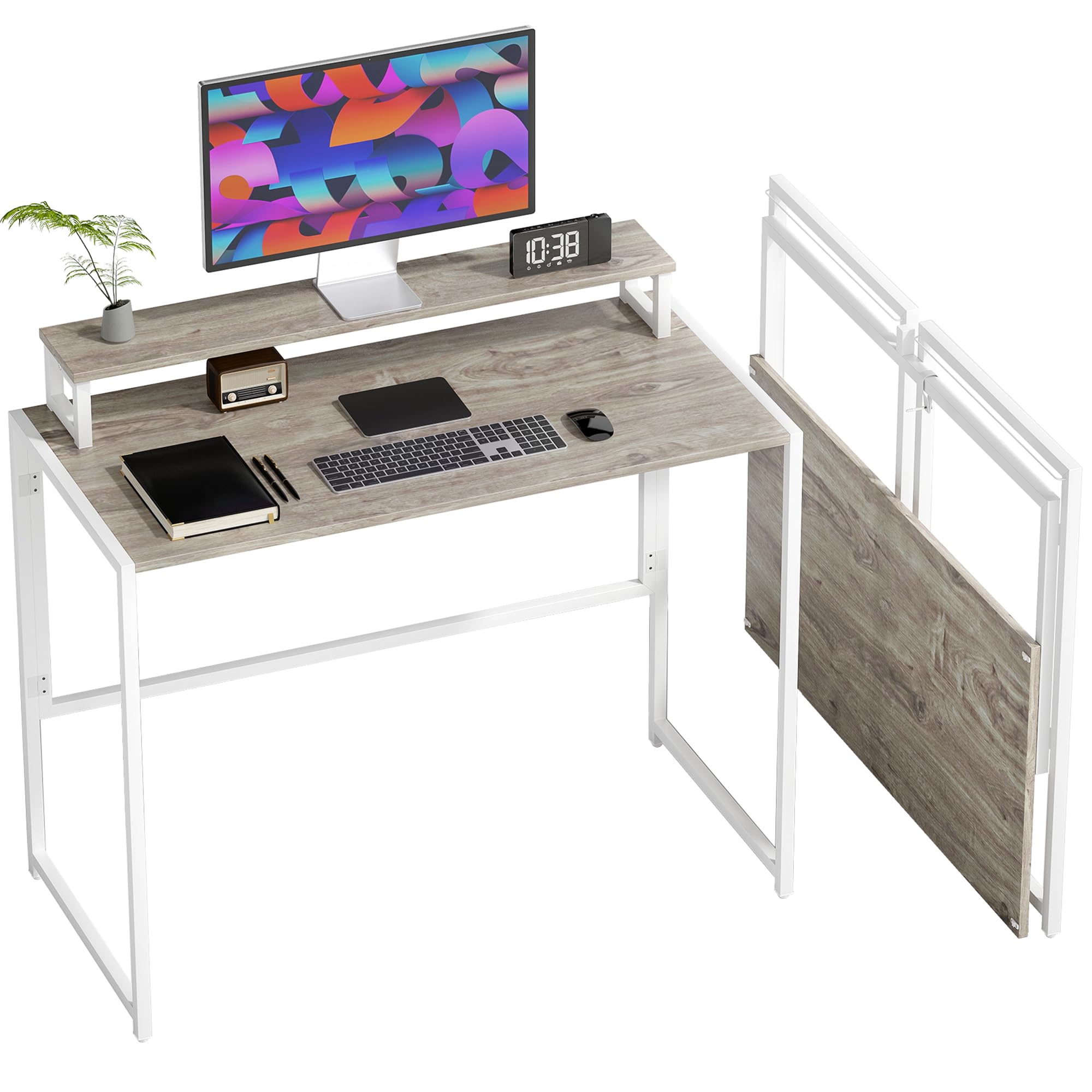 HOMCOM Bureau d'ordinateur Pliable, Bureau avec Support pour écran, Cadre en Acier, pour Chambre, Salle d'étude, Petits espaces, 100 x 48 x 87,5 cm, Bois Naturel