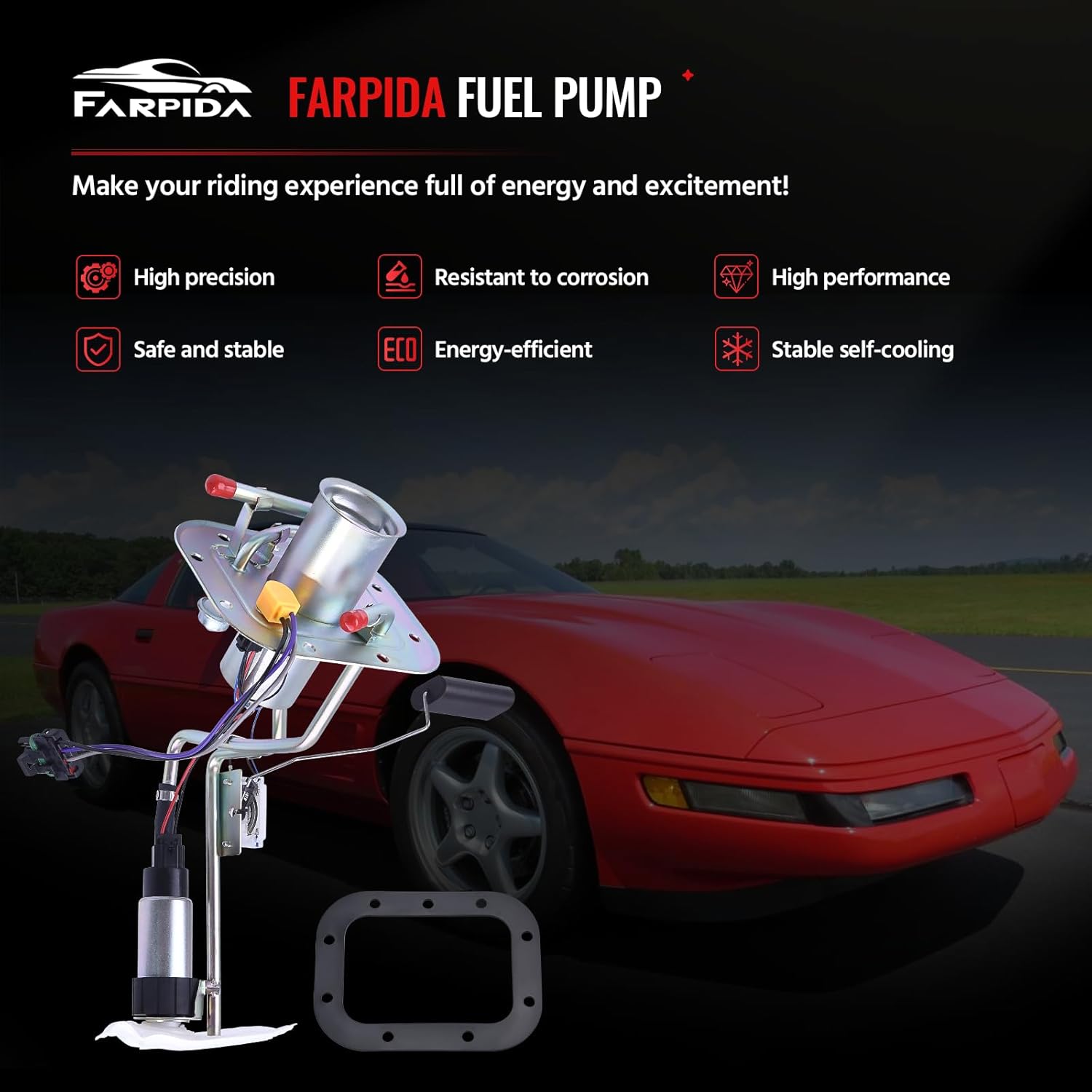 HP10031 25027510 Fuel Pump Assembly fit for Chevy Corvette 5.7L 1989 1990 1991 1992 1993 1994 1995 1996 Replace 19179534, 25116881, E16008, P74074, RE0381P