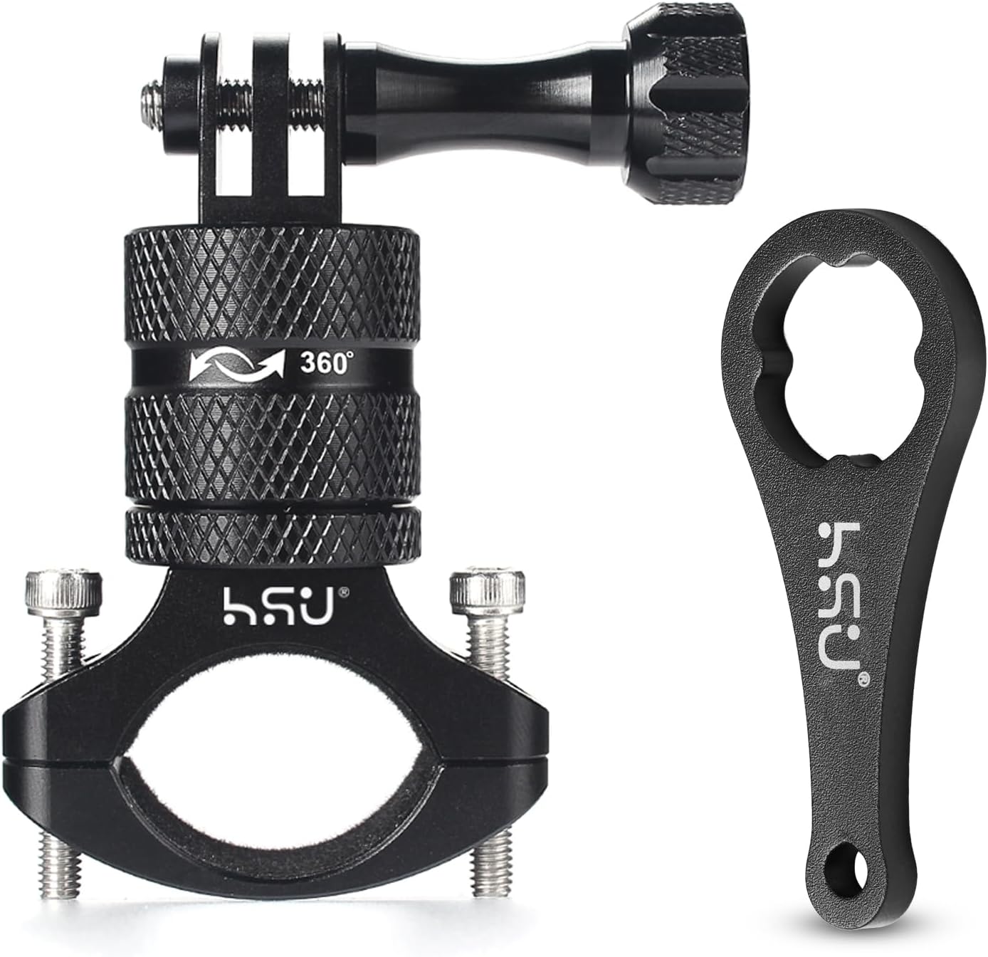 HSU Aluminum Bike Bicycle Handlebar Mount for GoPro Hero 13/12/11/10/9/8/7/6/5/4 Session AKASO Campark and Other Action Cameras, 360 Degrees Rotary Mountain Bike Rack Mount (Black)