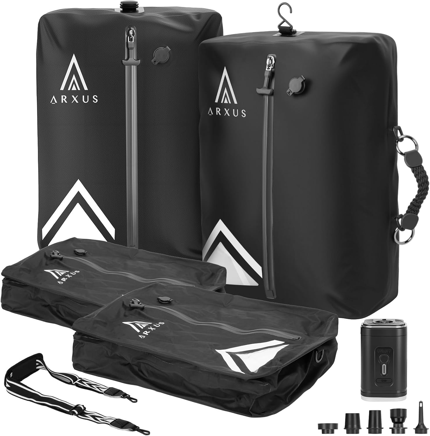 Arxus Vacuum Bags for Travel Airless, Compression Seal Packing Cubes with Adjustable Shoulder Strap, IP67 Reusable Portable Moving Supplies Kit for Clothing Storage, Luggage, Backpack, Suitcase