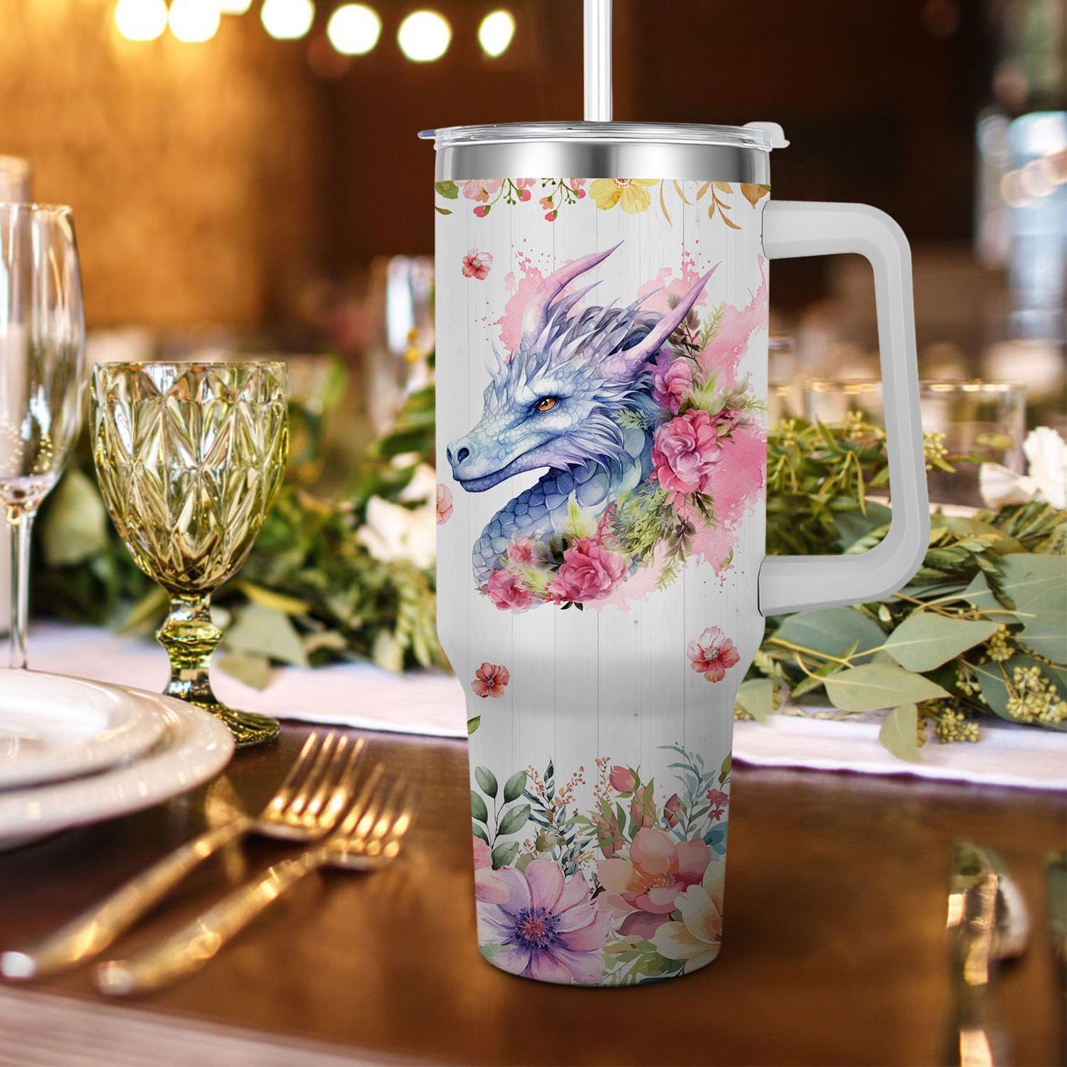 Dragon Gift for Dragon Lover,40oz Dragon Tumbler with Handle Insulated Stainless Steel Travel Mug (Dragon) - Image 2