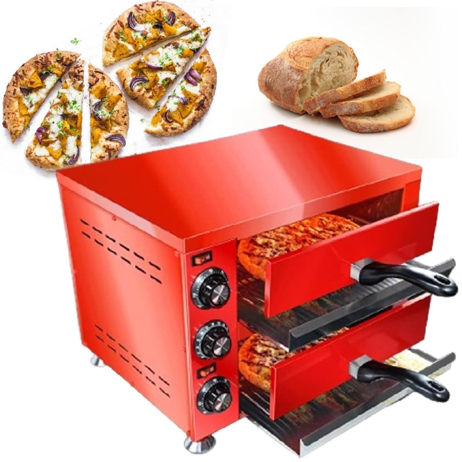 DJCDDM Electric Pizza Oven for Countertops, 1100W, with Temp Control,12 Inch Countertop Pizza Oven with 60 Minute Ring Timer, Crumb Tray(110V)