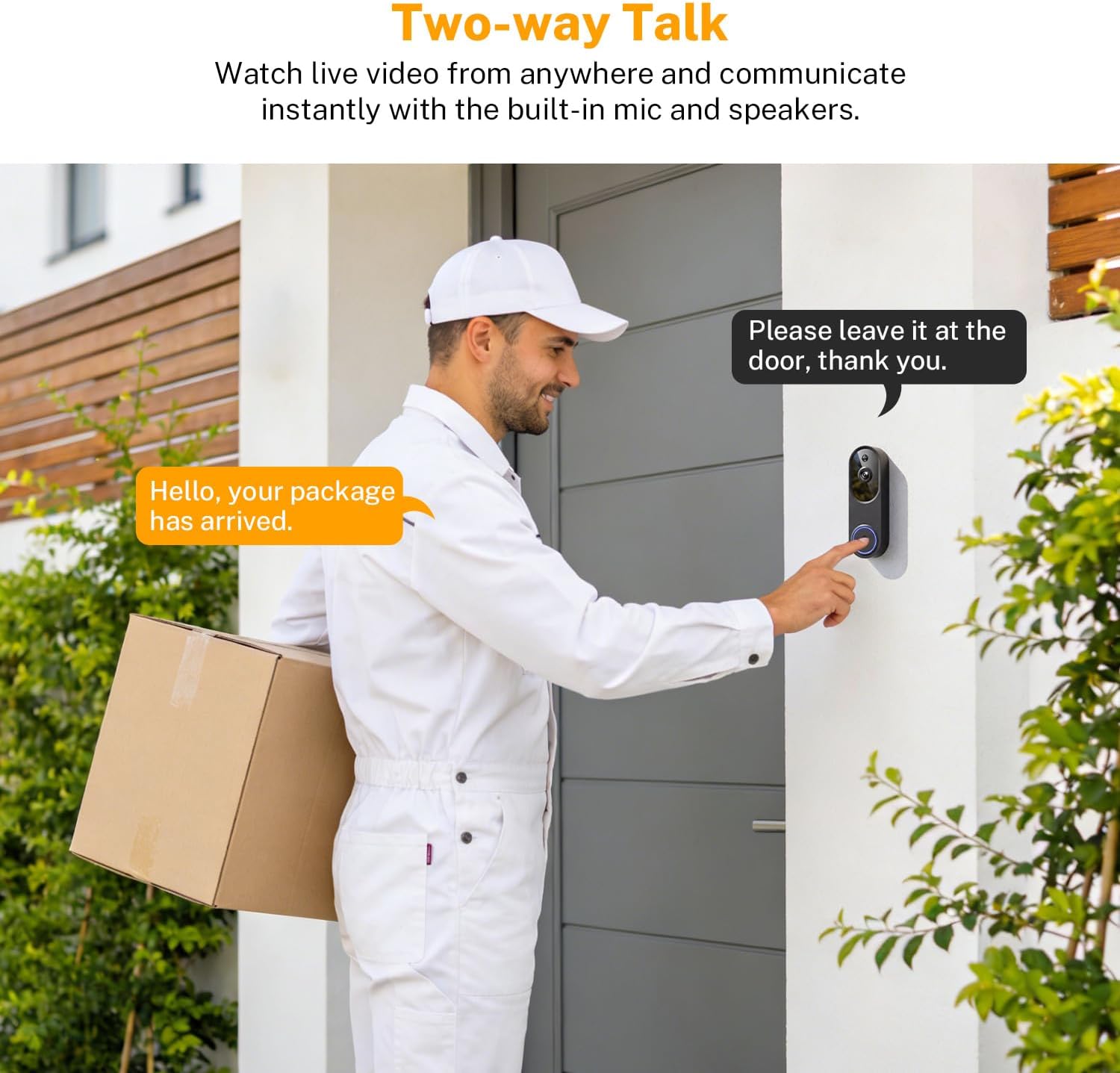 Video Doorbell Camera, Wireless Security Camera, 1080p, Battery Powered, AI Motion Detection, Night Vision, Two-Way Audio, Cloud Storage, 2.4 GWi-Fi, for Visitor, Baby Monitor