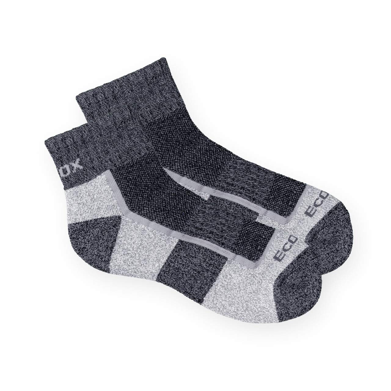 Ecosox Bamboo Viscose Active Sport Light Weight Quarter Hiking 3 Pairs, Charcoal / Light Grey, Medium