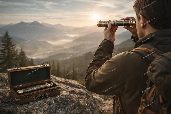 Telescopio de Latón Pirata 14" con Estuche de Madera - Colección Náutica miniatura 7