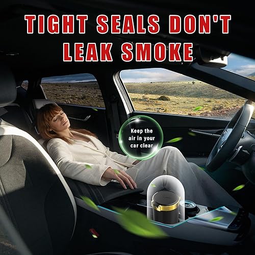 Miniatura 23 de Cenicero de automóvil con tapa, cenicero desmontable inoxidable sin humo, mini bote de basura portátil para vehículo con luz LED azul, accesorios