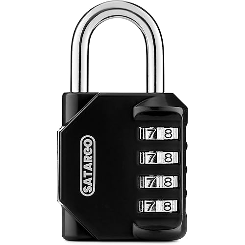 Satargo 4 Digit Combination Lock for Locker Room Lock - Cut Resistant Gym Locker Lock with Code - Indoor Outdoor Padlock Small Combo Lock (Black)