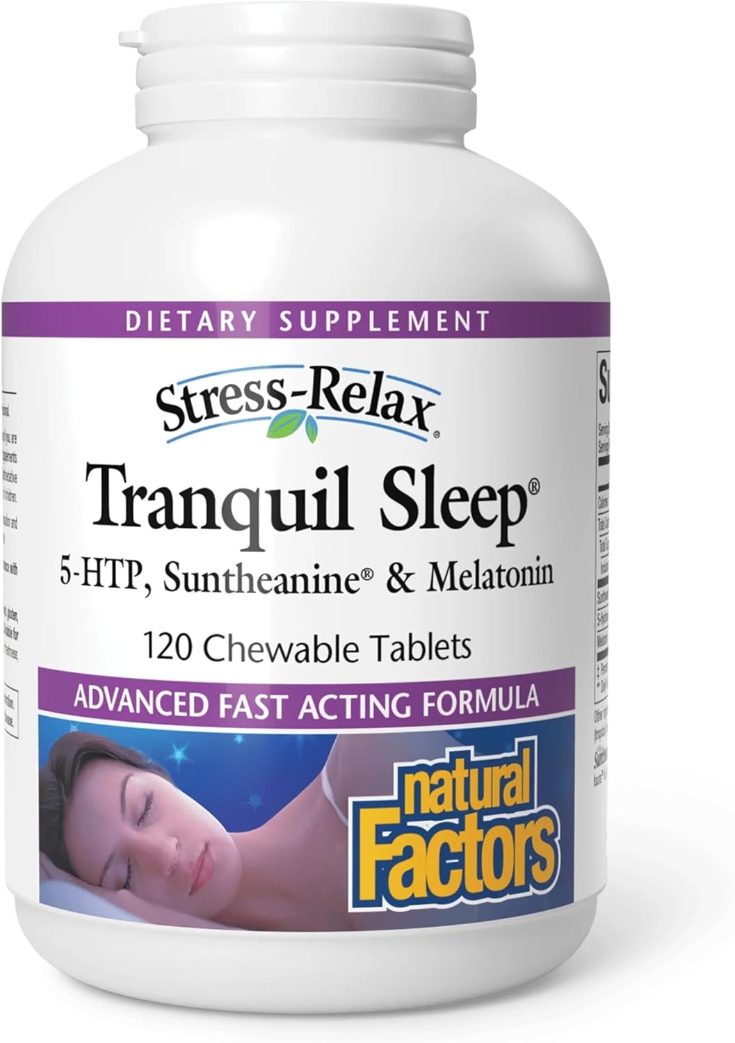 Natural Factors Tranquil Sleep - Calm Sleep Health Supplement - Relaxation Support Supplement with Melatonin & 5-HTP - 120 Chewable Tablets (60 Servings)