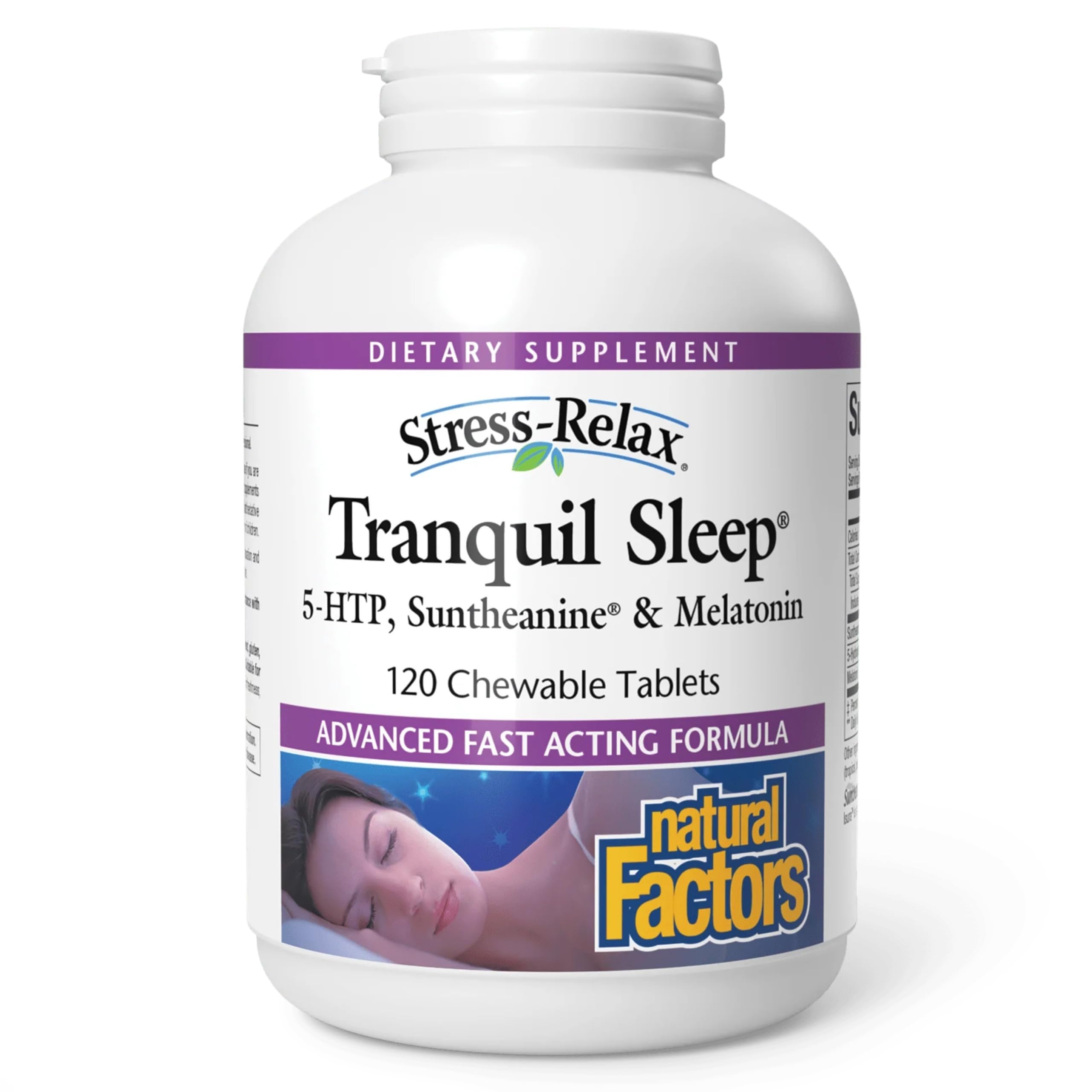 Natural Factors Tranquil Sleep - Calm Sleep Health Supplement - Relaxation Support Supplement with Melatonin & 5-HTP - 120 Chewable Tablets (30 Servings)