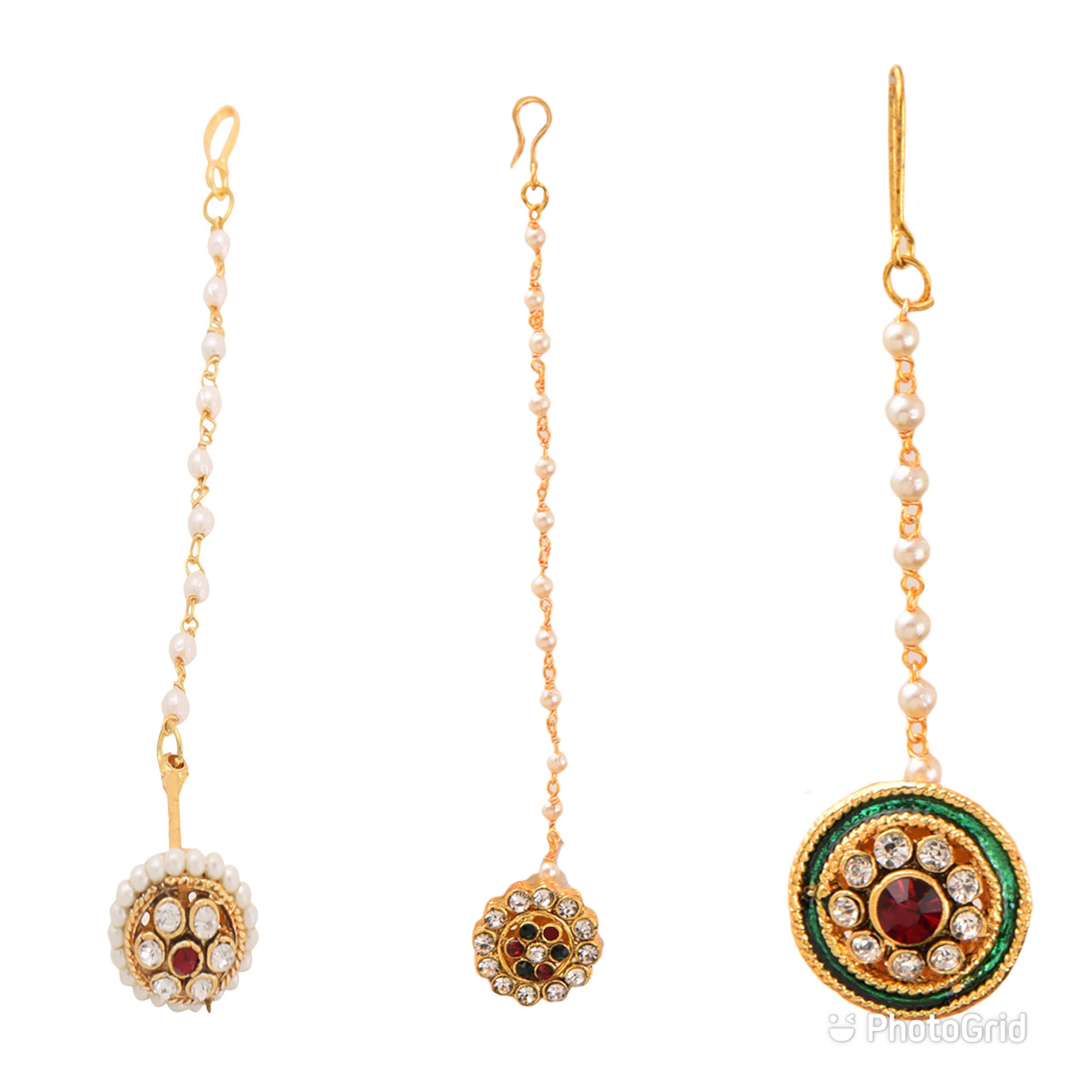 Payal Jewellers Gold Plated BOR Maang Tikka | Kundan & Pearl Bor Tika | Borla | Matha Patti | Studded Head Chain for Women & Girls - Multi-Color Set of 3 (B0B7BM7FC3) Amazon Price History, Amazon Price Tracker