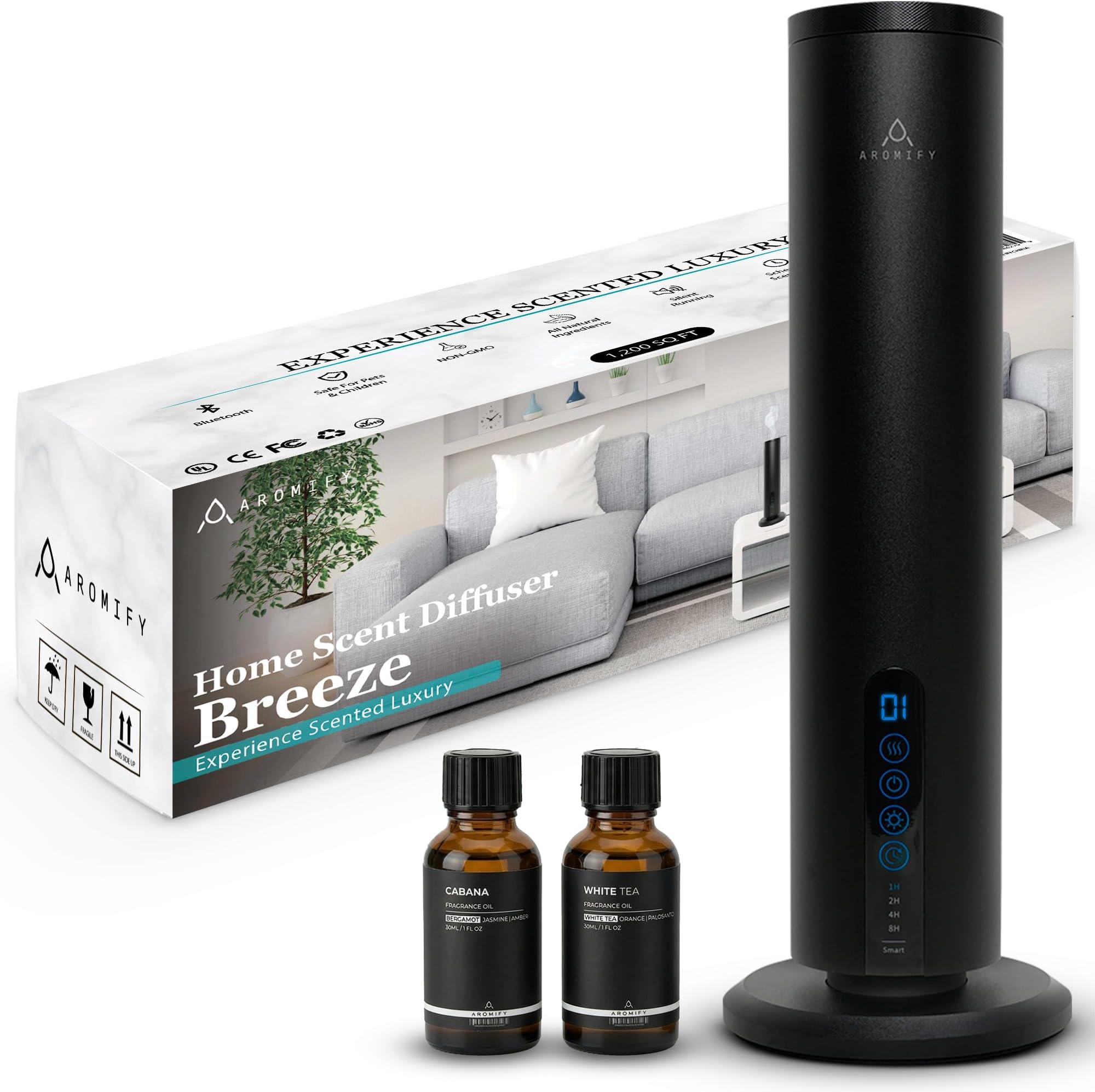 - Breeze Wireless Scent Diffuser, Essential Oil Included – Bluetooth & App Control, 1200 Sq Ft Coverage, No Residue, Safe for Kids & Pets, Home, Office & Spa, Black