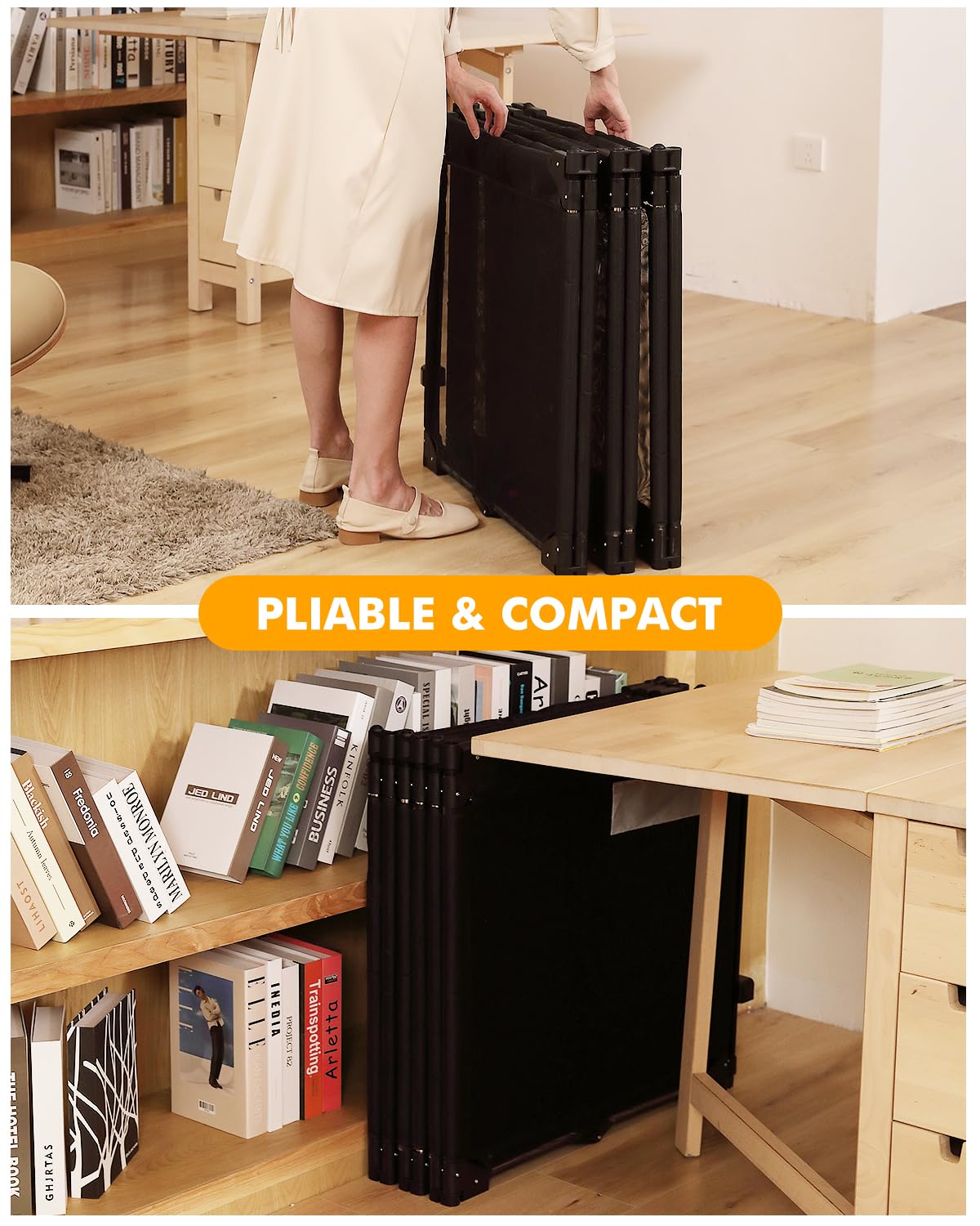 Derimkcoa Barrière de Sécurité Enfants pour Cheminée avec Porte 210 cm, 3 Pièces Barrière Escalier Pliable Bébé, Protection Enfants et Animaux, Grille de Sécurité pour Poêle