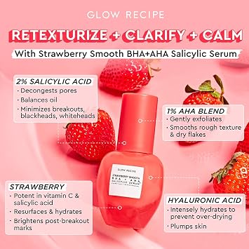 Glow Recipe Smooth + Soothe Duo - Strawberry Smooth AHA BHA Salicylic Acid & Avocado Ceramide Serum (30 ml/ea) - Korean Skincare for Glowing Skin