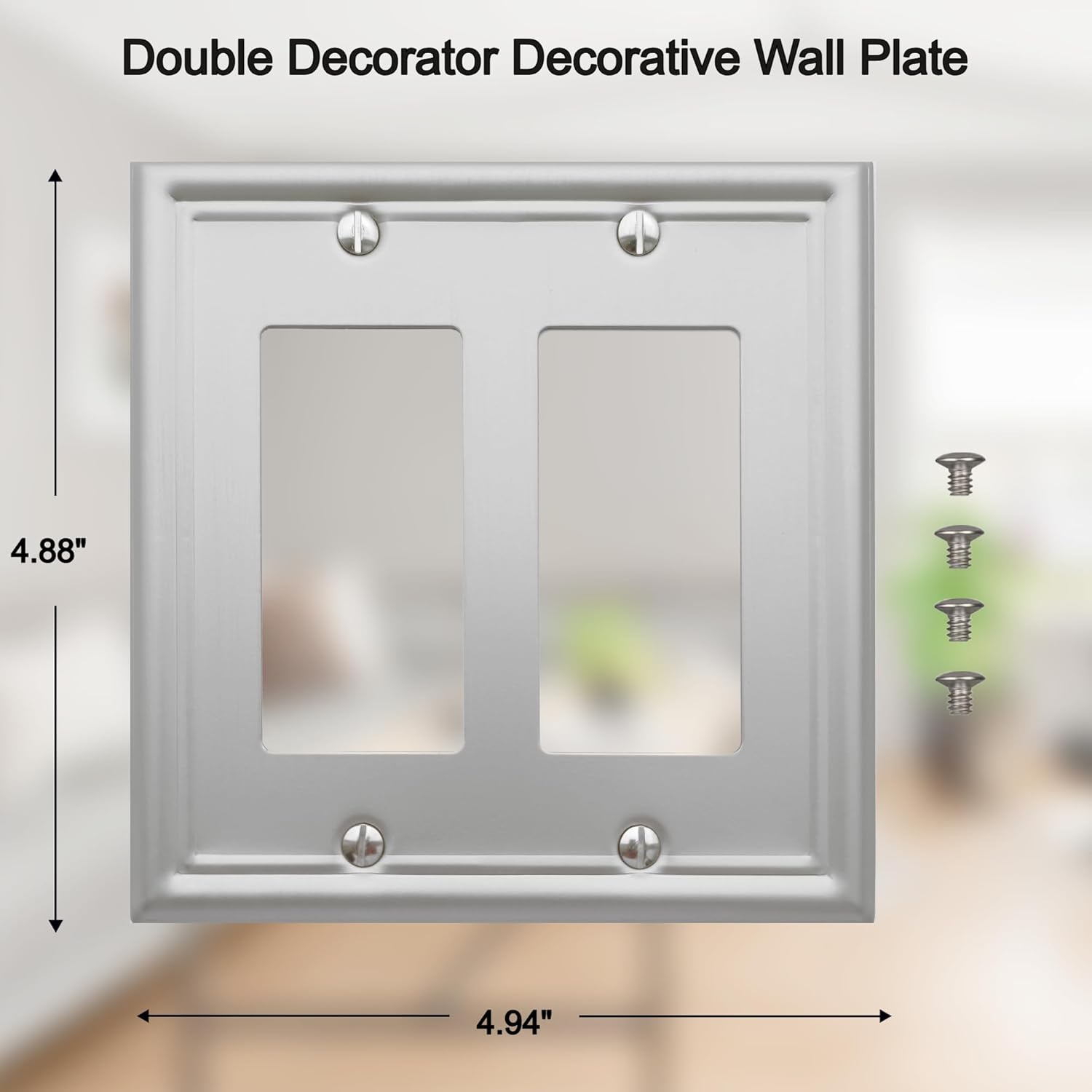 OKAWYC Double Decorator Light Switch Cover Luca Metal Wall Plate, 2-Pack Brushed Nickel 2 Gang Double Rocker, for Receptacle Dimmer Switch GFCI Outlet, Switch Cover Decorative Wallplate, Durable