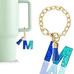 Letter Charm Accessories for Stanley Cup 1 PCS Cute Initial Keychain Handle Charm for Stanley Tumbler for Women Blue Letter M