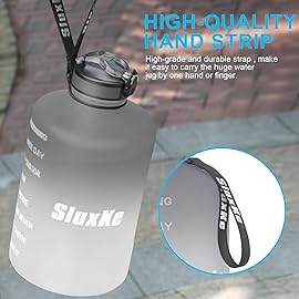 SLUXKE 1 Gallon Water Bottle with Straw, 128oz Motivational Large Water Bottle with Time Marker BPA Free, Big Sports Bottle Jug with Handle Leak Proof for Fitness Outdoor Enthusiasts BLACK WHITE