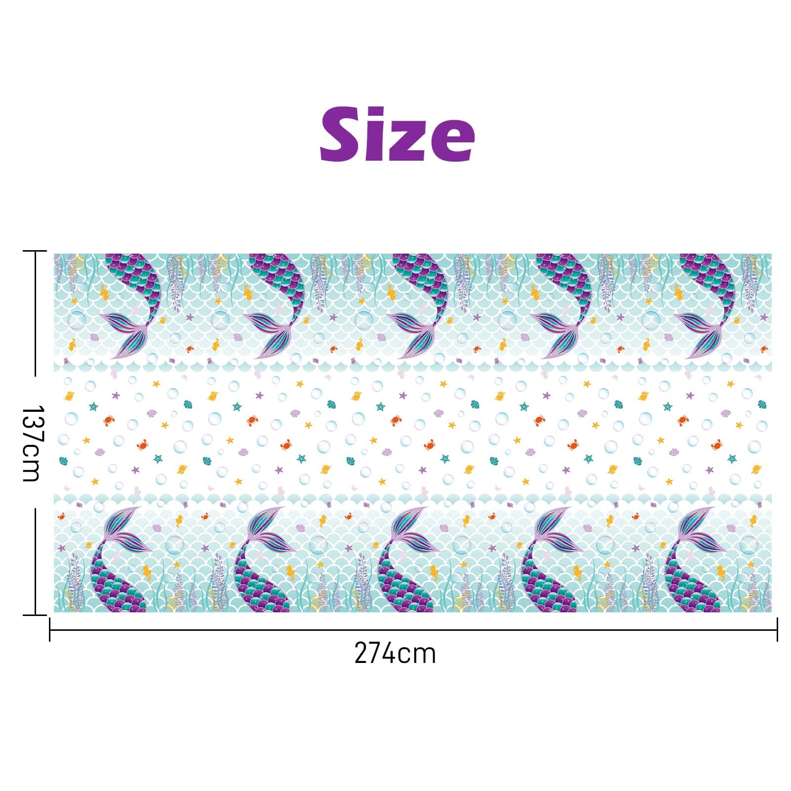 WERNNSAI Nappe Jetable Thème Sirène – 137 X 274 Cm, Imprimée Éclatante Avec Queue De Sirène, Coquillages Et Étoiles De Mer – Parfaite Pour Anniversaire Fille, Baby Shower, Mariage Ou Soirée Magique