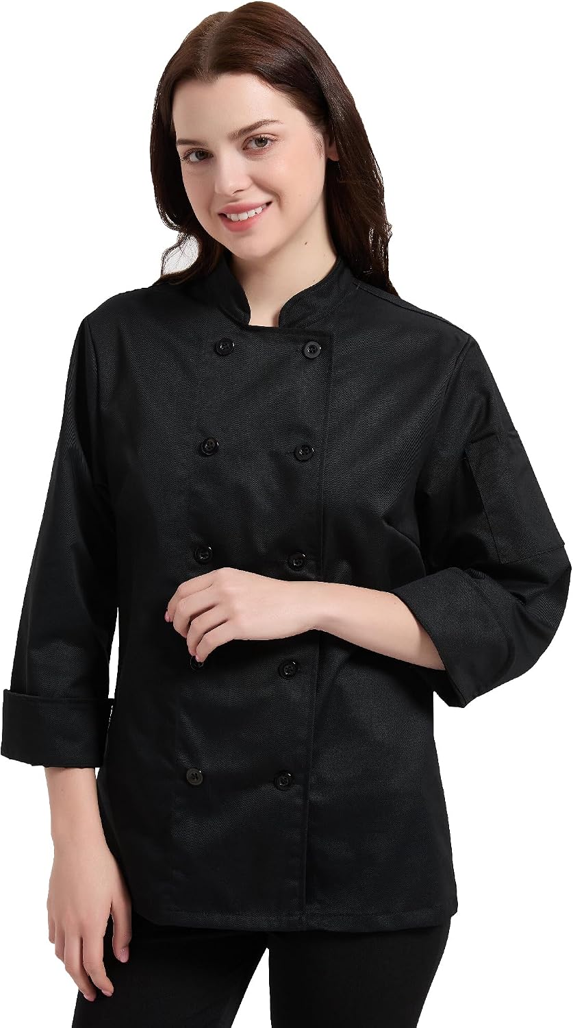 KITCHIEF Chef Coat Women Long Sleeve Chef Jacket For Women Double Breasted Chef Clothes Uniform for Kitchen,Restaurant,Bakery