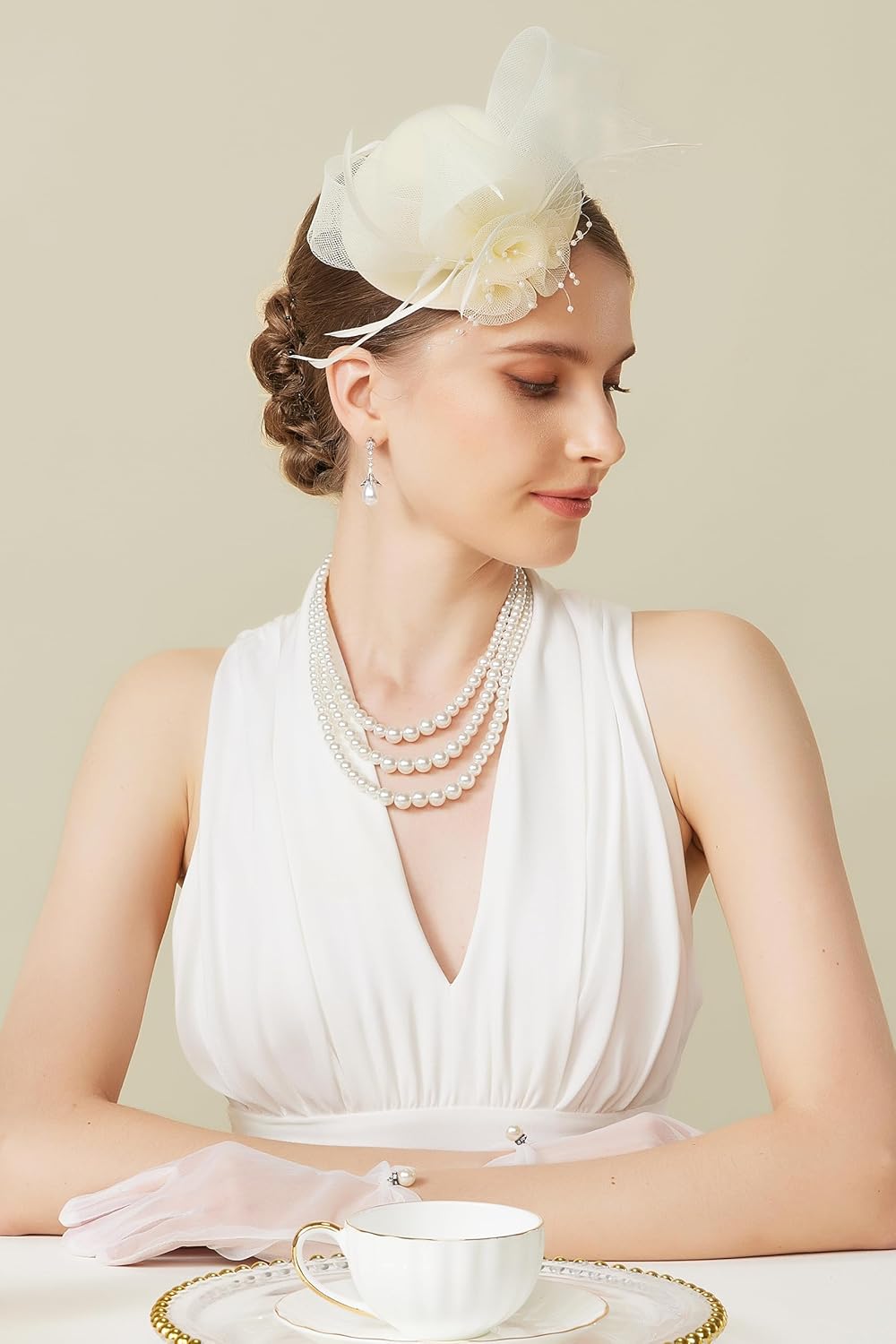 BABEYOND Fascinators Hats for Women - Mini Top Tea Party Hat Veil Feather Kentucky Fascinator Flower Mesh Hat Hair Clip - Image 5