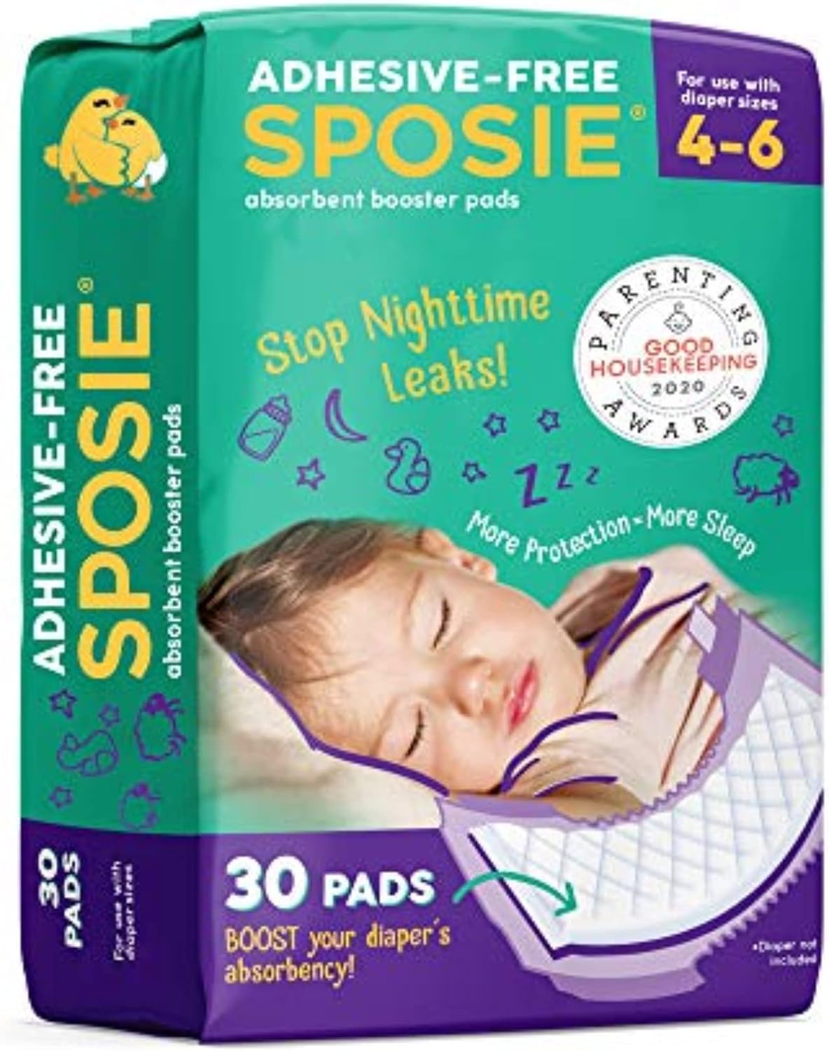 Sposie, Stop Nighttime Diaper leaks, Extra Overnight Protection for Bedwetting and Potty Training, Fits Diaper Sizes 4-6, 30 ct., Adhesive Free : Baby