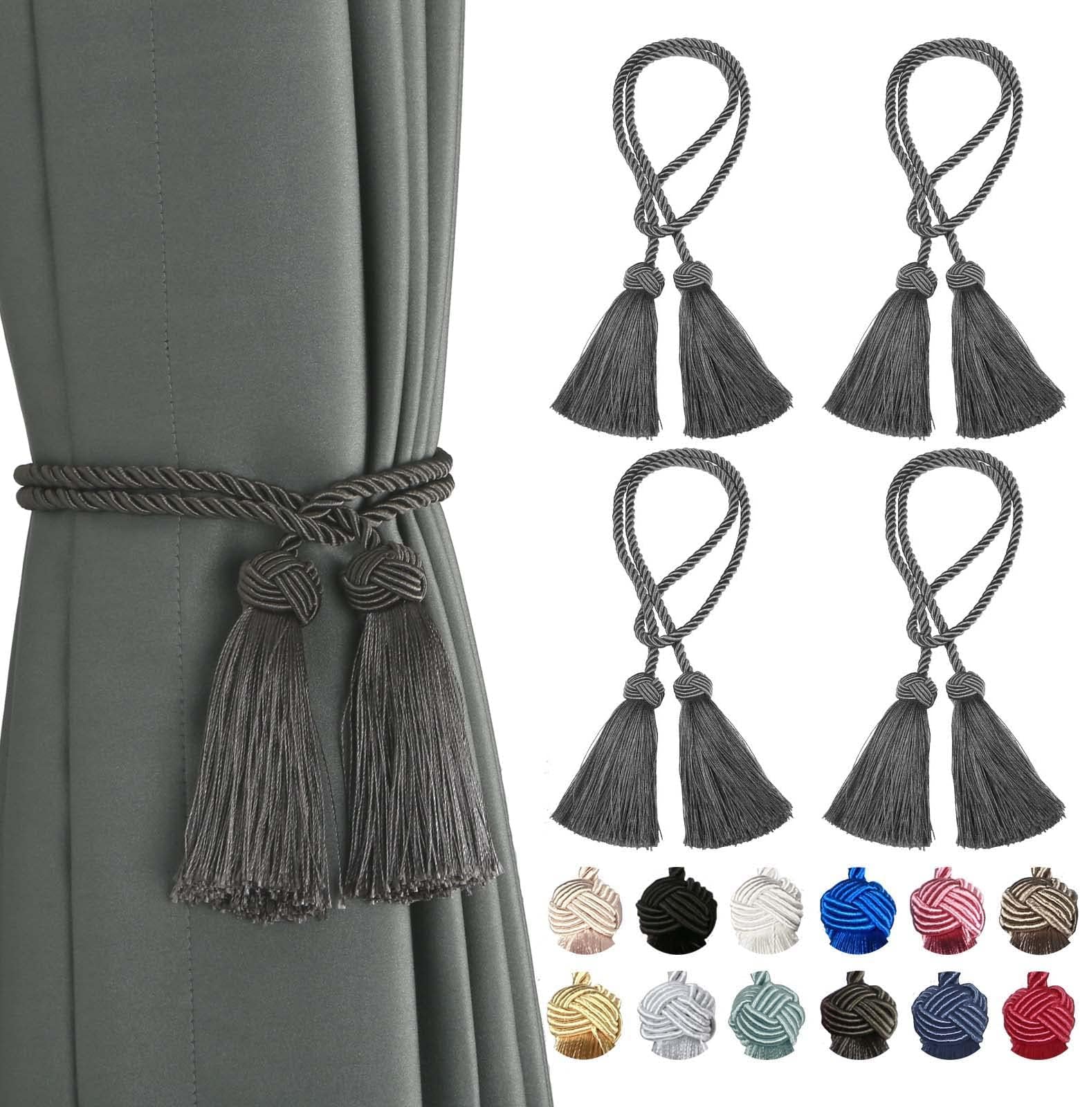 BEL AVENIR 4 Pack Curtain Handmade Tiebacks Decorative Curtain Holdbacks with Tassel (Charcoal, 4 Pack)