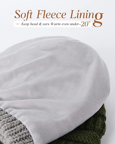 Miniatura 3 de FURTALK Gorro de invierno para mujer, con forro polar, gorro de punto con pompón de invierno con doble forro