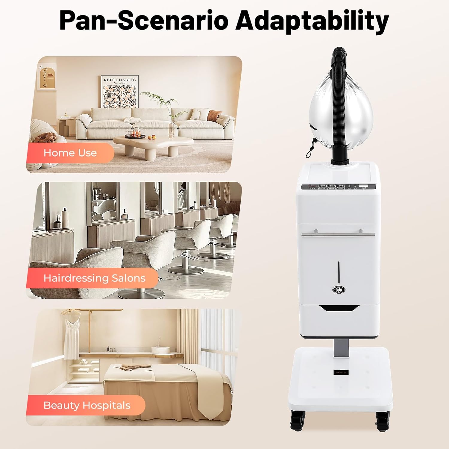 Vertical Nano Hair Steamer Machine, 6 Modes Multifunctional Anion Dyeing Machine with 4 Wheels & 2 Steamed Hats, 500W Hair Color Processor with 33.82 Oz Removable Water Tank for Home, Beauty Salon - Image 8