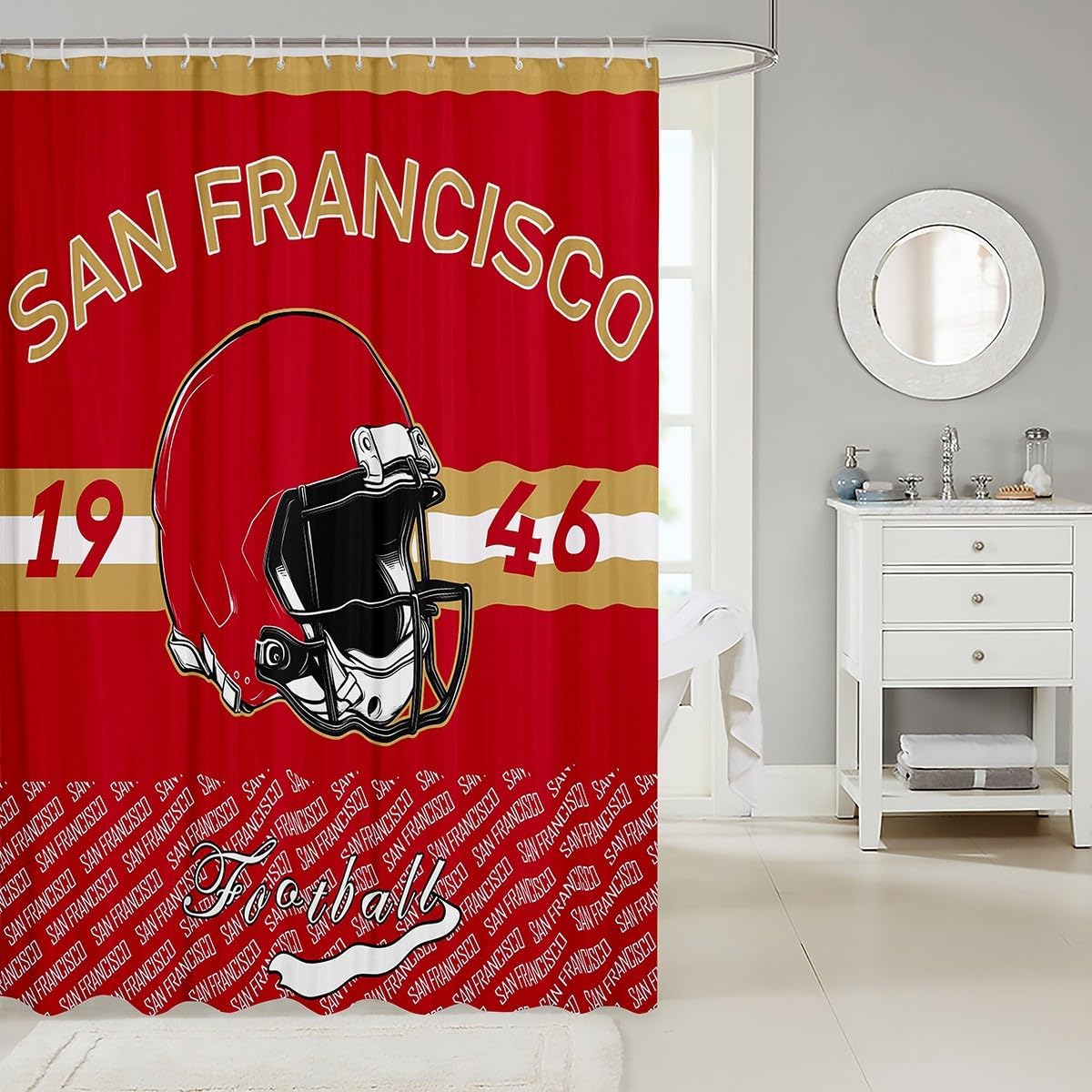 Feelyou Football Shower Curtains San Francisco Bathroom Curtain for Kids Women Men Football City Bathroom Accessories Sports Games Waterproof Polyester Fabric for Stalls Bathtubs 72"x78"