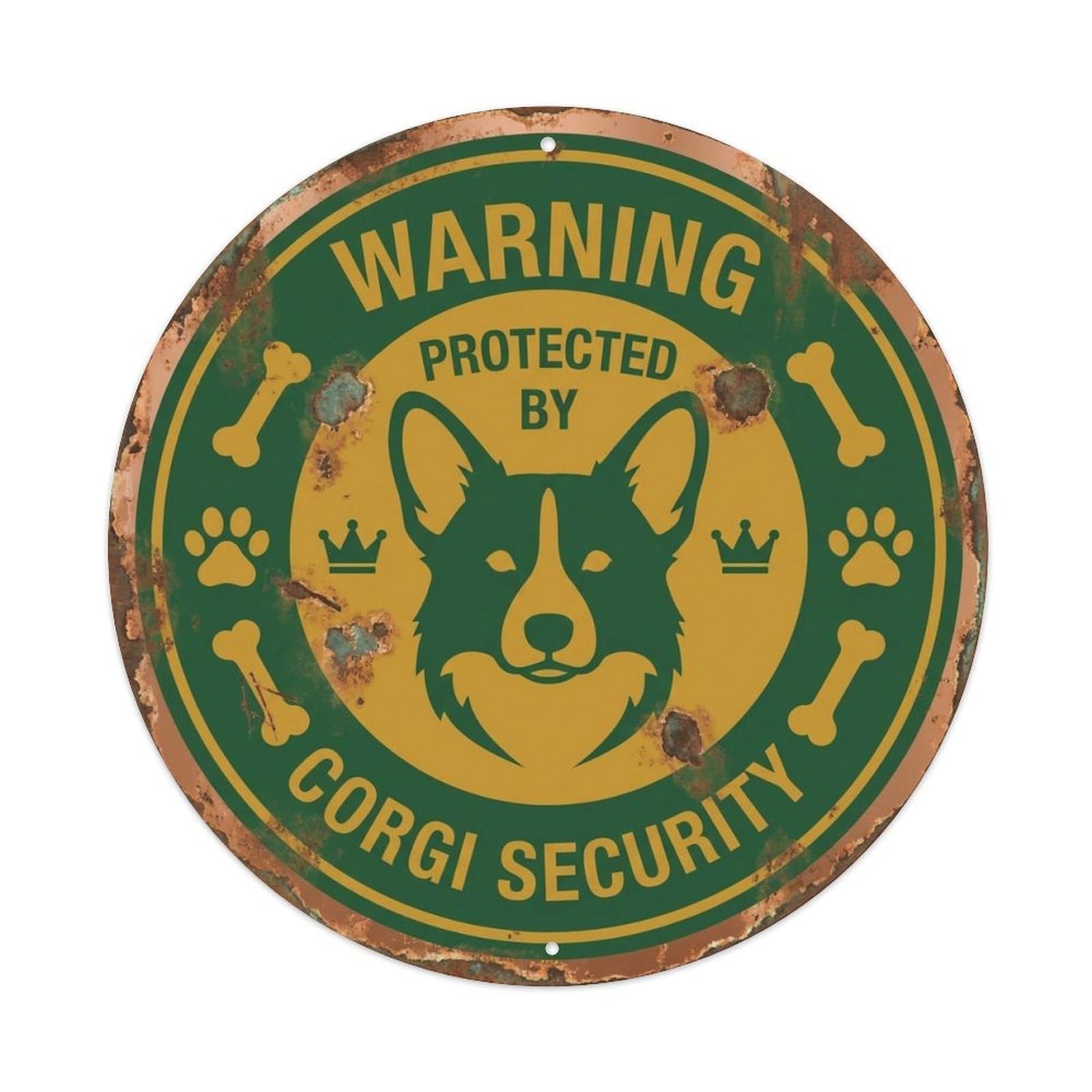 Corgi Dog Security Warning Vintage Orange Metal Tin Sign