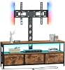 JUSTOGO TV Stand with Mount and Power Outlet, TV Stand Mount with Storage for Living Room, Entertainment Center with LED Lights for 45 55 60 65 inch, Height Adjustable Media Console, Black