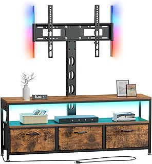 JUSTOGO Soporte de TV con soporte y toma de corriente, soporte de TV con cajones de almacenamiento para sala de estar, dormitorio, centro de entretenimiento LED para 45/55/60/65 pulgadas, consola