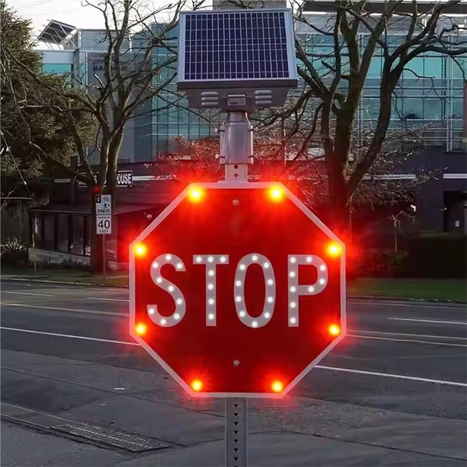 Señal de stop con LED intermitente y energía solar Película reflectante de grado industrial Señal reflectante de advertencia de tráfico vial