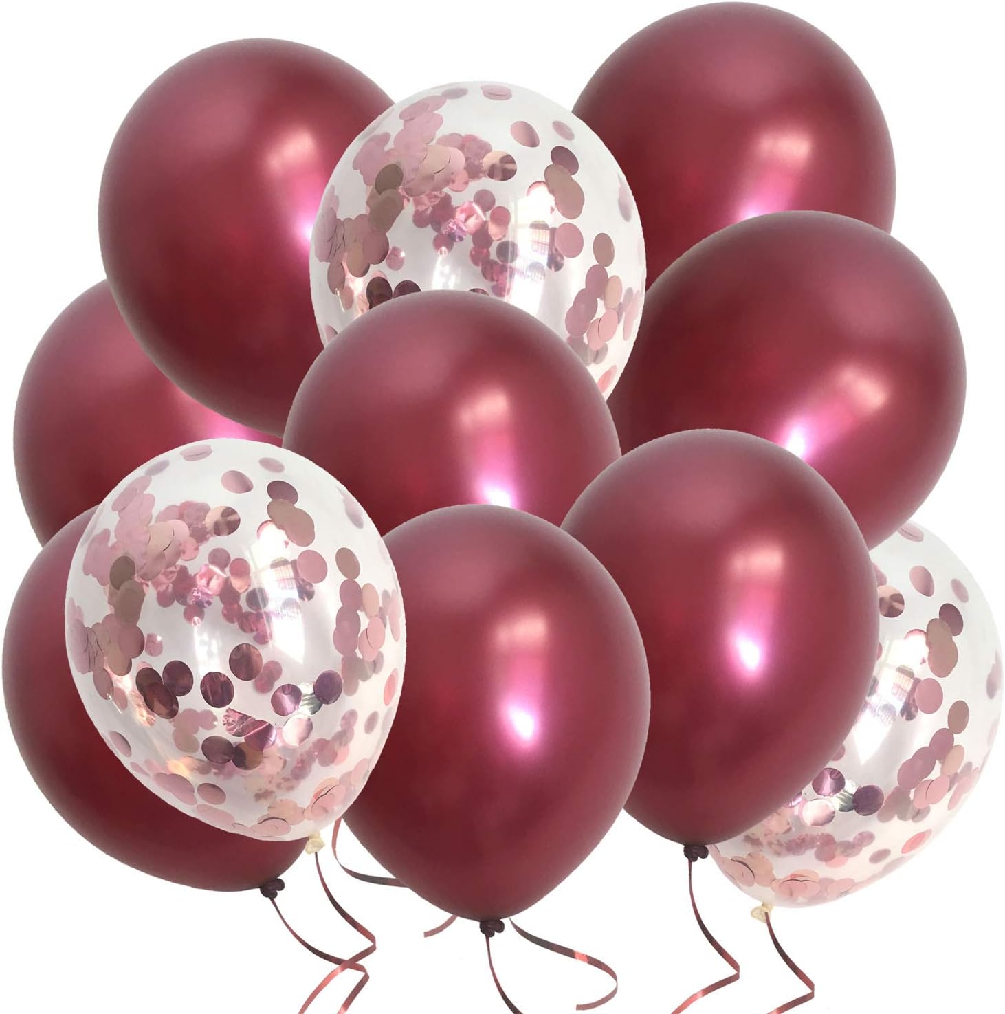 Metallic Burgundy Balloons and Confetti Rose Gold Balloons for Maroon Wedding Anniversary Decorations (Burgundy Rose Gold)